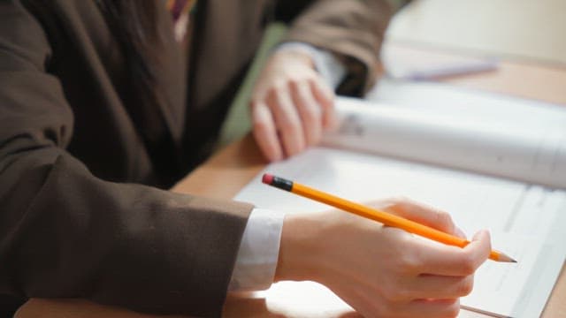 Student studying with a pencil and book