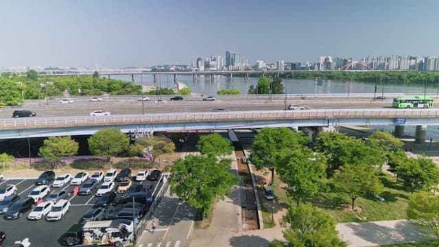 Cityscape with a river and bridges