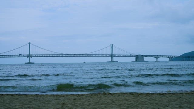 Man on the Beach of Busan and Looking at the Waves