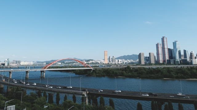 Han River View with Bridge and Yeouido in the Noon