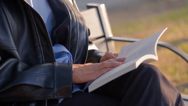 Person reading a book on a park bench