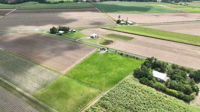 Aerial view of a rural farmland with fields