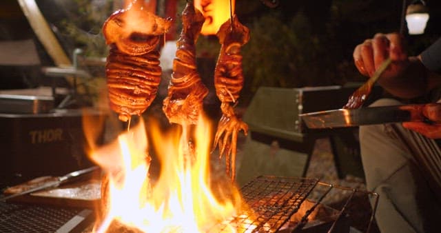 Person Preparing Food on an Outdoor Grill