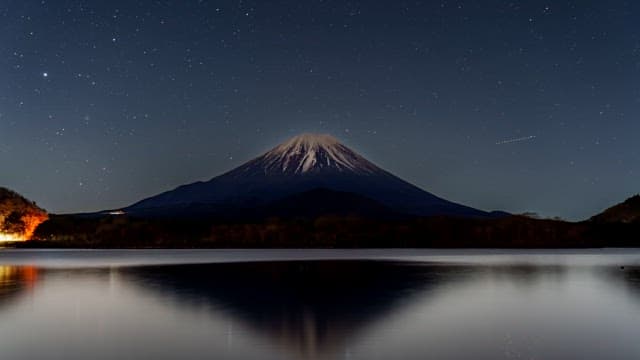 Serene Mount Fuji under a starry night sky