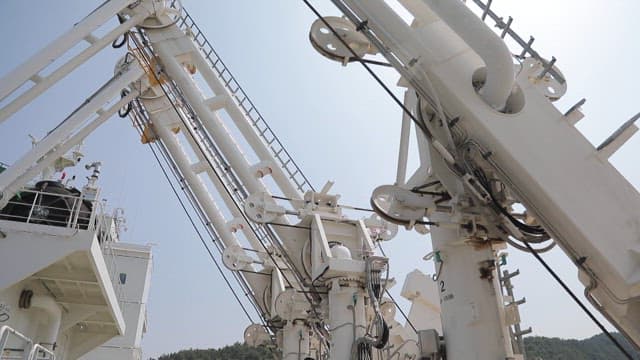 Industrial ship deck with loading equipment