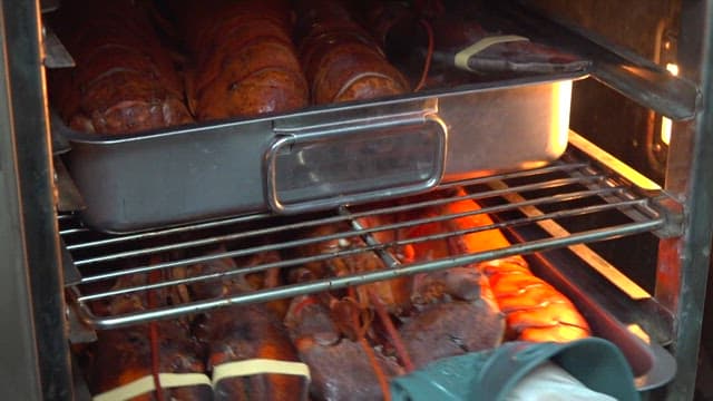 Ripe lobster taken out of the oven