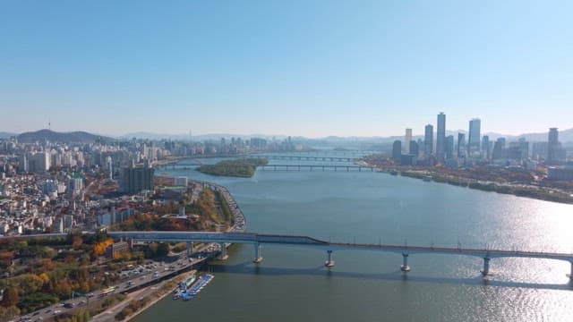 River flowing through a bustling city