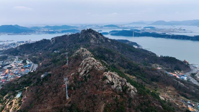 Mountain range with city and sea view
