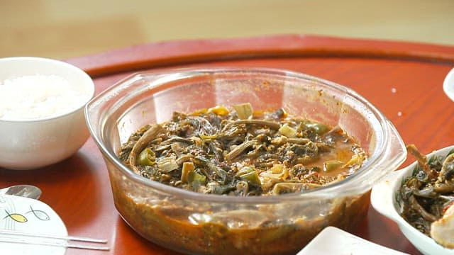 Korean style meal made with fresh dried radish greens