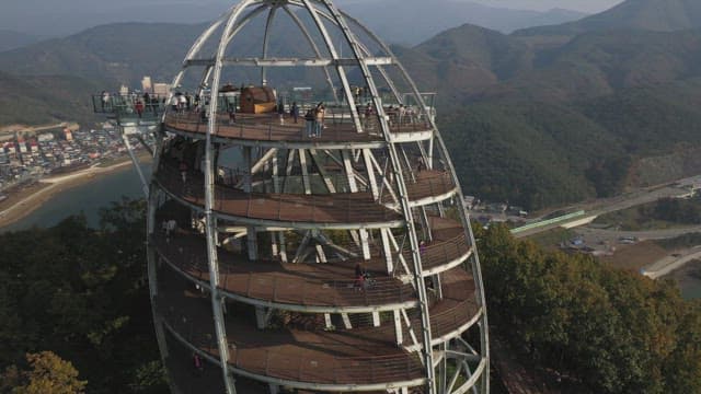 Skywalk Observatory on a Mountain with Many Visitors