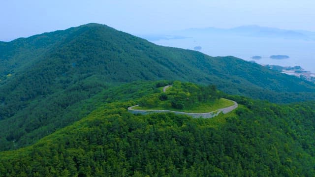 Curved Road Built on Top of a Lush Green Hill