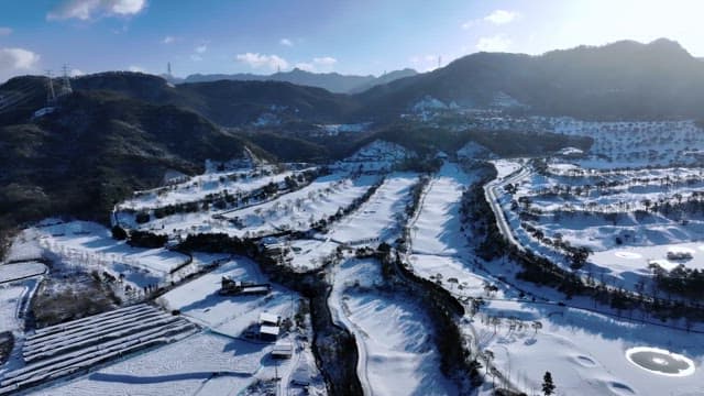 Snow-Covered Landscape with Mountains and Trees