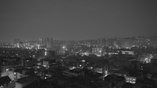 Night view of a gray city at night