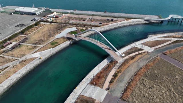 Modern bridge over a calm sea