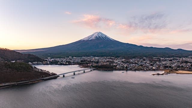 Cityscape with a Mount Fuji backdrop