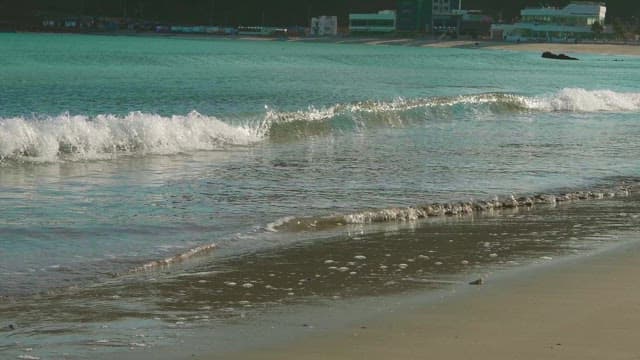Gentle waves of the sea crashing onto a sandy beach