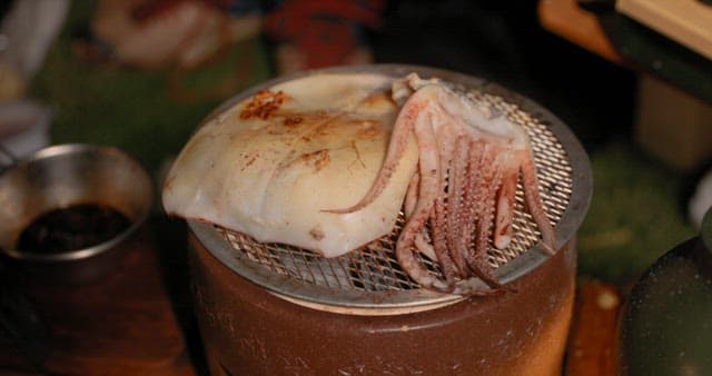 Grilled Squid on an Outdoor Stove