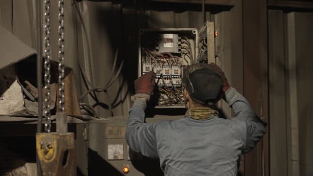 Worker adjusting control panel in factory