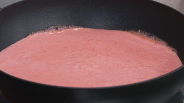 Tomato Juice and Sugar Heated in a Frying Pan