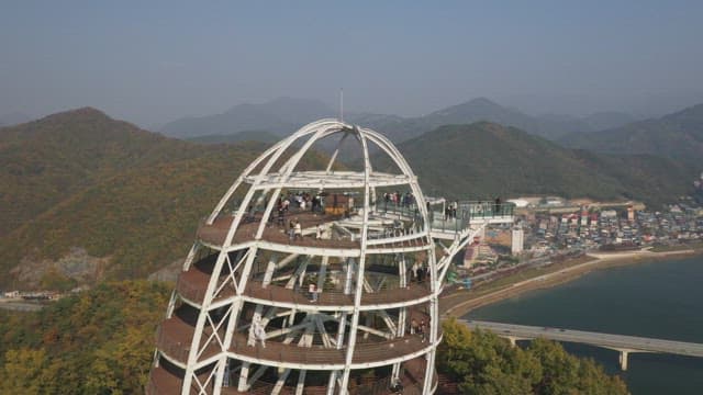 Scenic Mountains and River Seen from a Skywalk