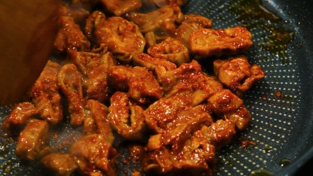 Stir-Fried Intestines Cooked in a Frying Pan