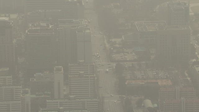 Hazy Aerial View of Urban Cityscape
