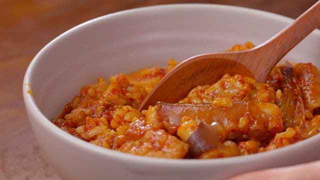 Spicy stir-fried octopus with rice