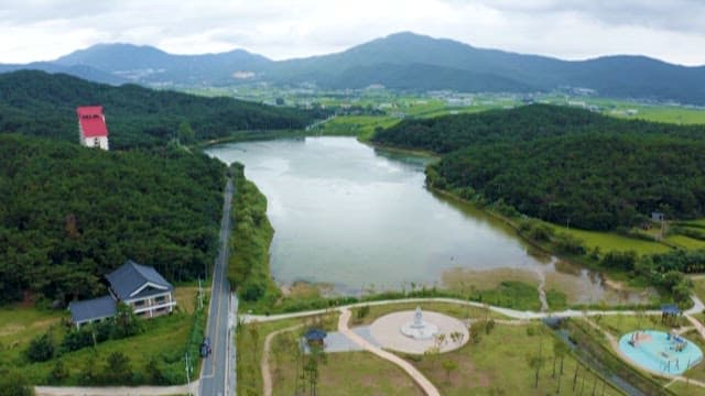 Aerial View of a Lush Riverside Landscape