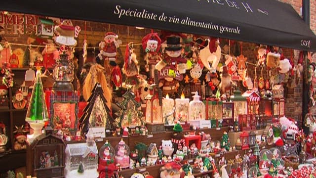 Festive Christmas Market Display of Decorations
