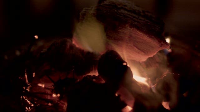 Glowing Embers in a Warm Firewood at Night
