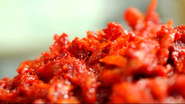 Close-up of spicy sliced raw pollack salad