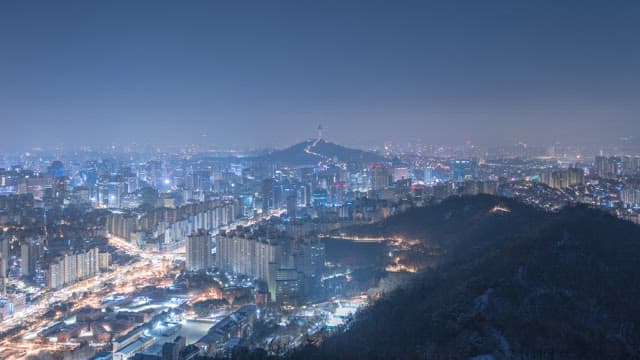 Day in Seoul with Snow and Distant Namsan Tower