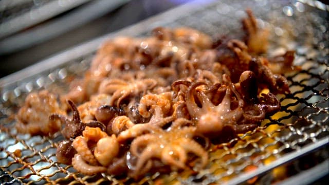 Grilled webfoot octopus grilled on the grill