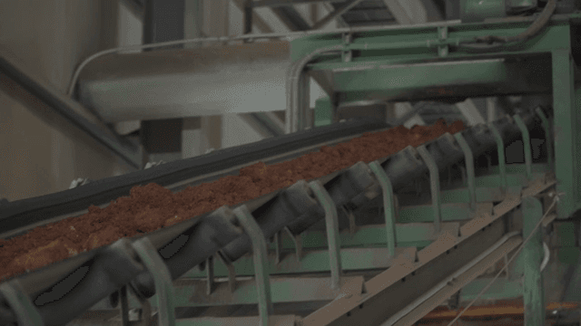 Conveyor belt transporting soil