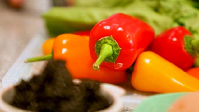 Colorful Assortment of Fresh Vegetables and Caviar
