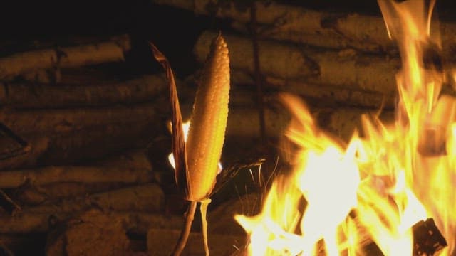 Corn roasting over an open flame