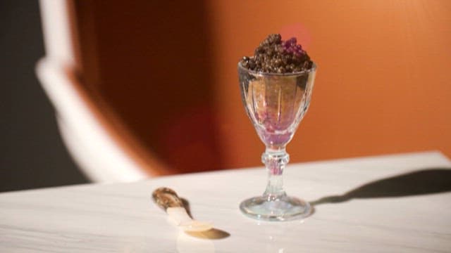 Caviar in a Stylish and Elegant Glass on Marble Table