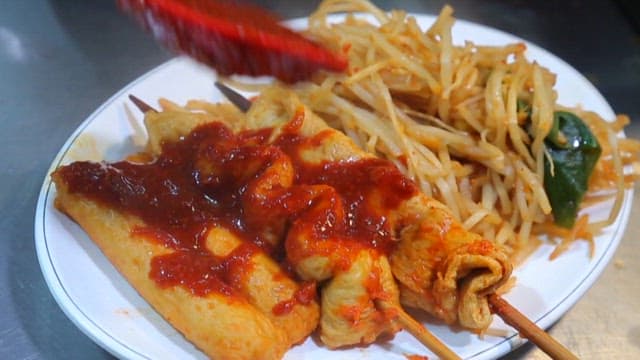 Korean fish cake skewers with spicy sauce