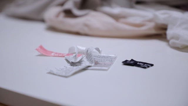 Clothing tags on a table