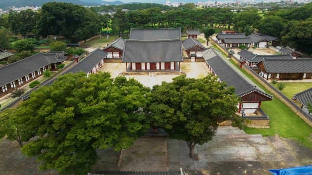 Traditional Korean architecture surrounded by nature