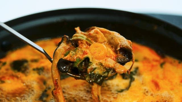 Spicy traditional Korean stew in a pot