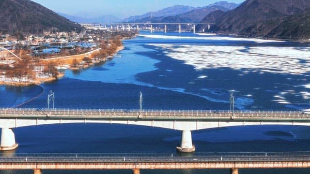 Winter View of River and Bridges