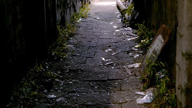 Dark narrow alley at night