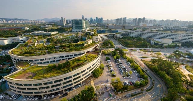 Urban skyline with modern green-roof architecture