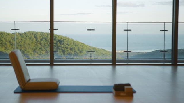 Cozy room with a forest view through the window