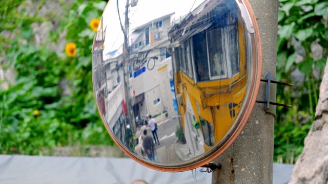 Reflection of a street in a convex mirror
