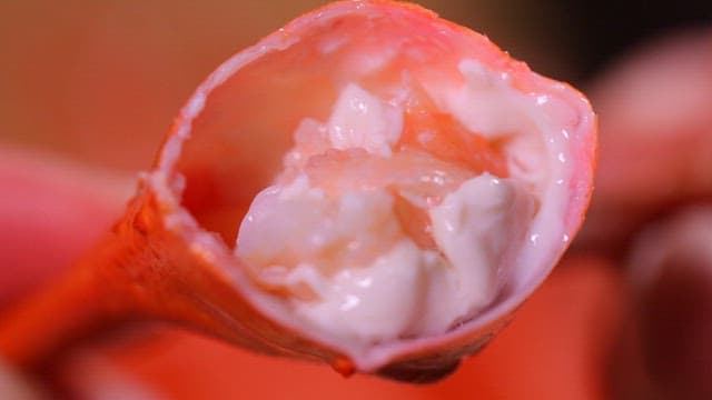 Close-up of fresh and red crab meat