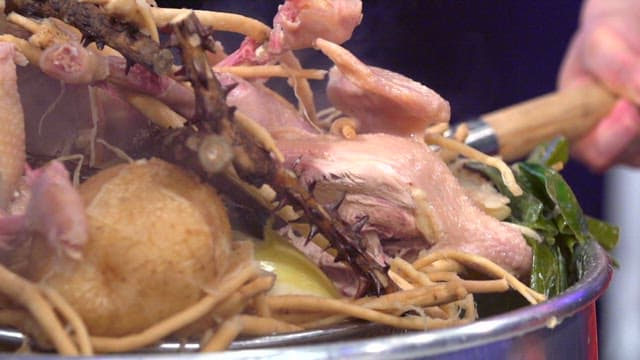 Solid ingredients taken from chicken hotpot