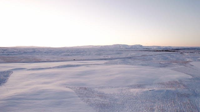 Vast snowy landscape at sunrise