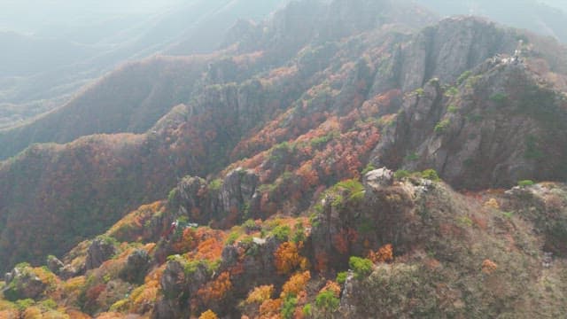 Colorful autumn mountains with rocky peaks